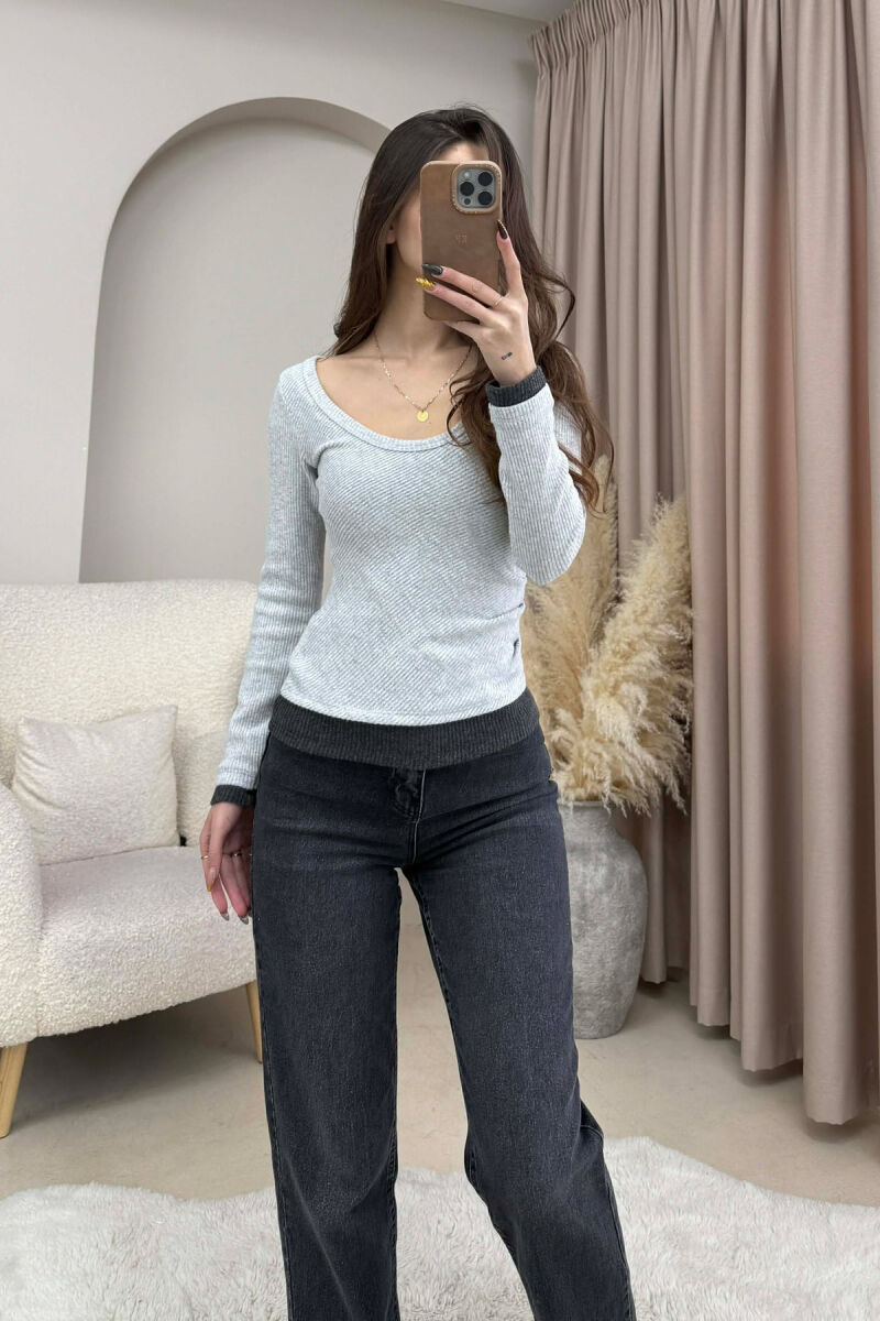ROUND OPEN NECK SIMPLE WOMEN SWEATSHIRT LIGHT GREY/GZ - 1