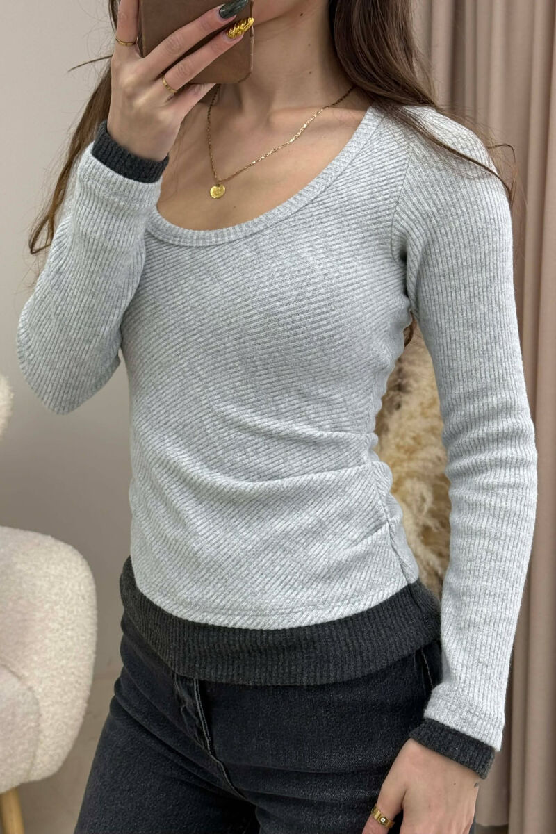 ROUND OPEN NECK SIMPLE WOMEN SWEATSHIRT LIGHT GREY/GZ - 4