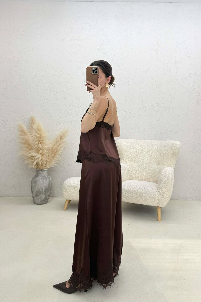 SATIN TANK TOP + SKIRT WOMAN SET BROWN/KAFE - 4