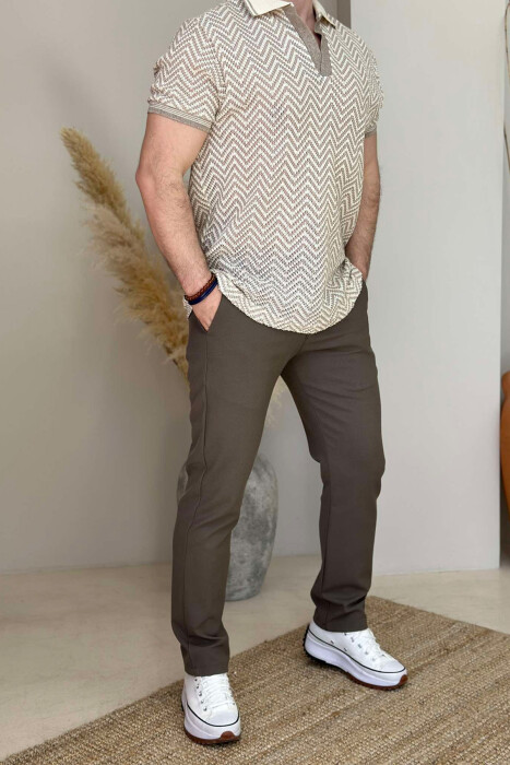 PANTALLONA NJË NGJYRËSHE ME DETAJIN E LIDHSES PËR MESHKUJ NË NGJYRËN KAFE - KLAUDIO FASHION