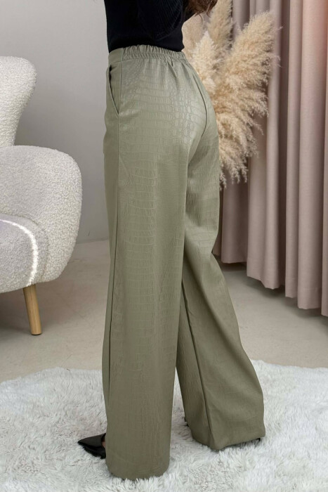 SEMI ELASTIC WAIST LEATHER WOMEN TROUSERS OLIVE/ULLI - 3