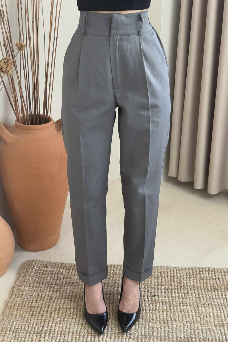 SEMI ELASTIC WAIST ONE COLOR WOMEN TROUSERS GREY/GRI - 4