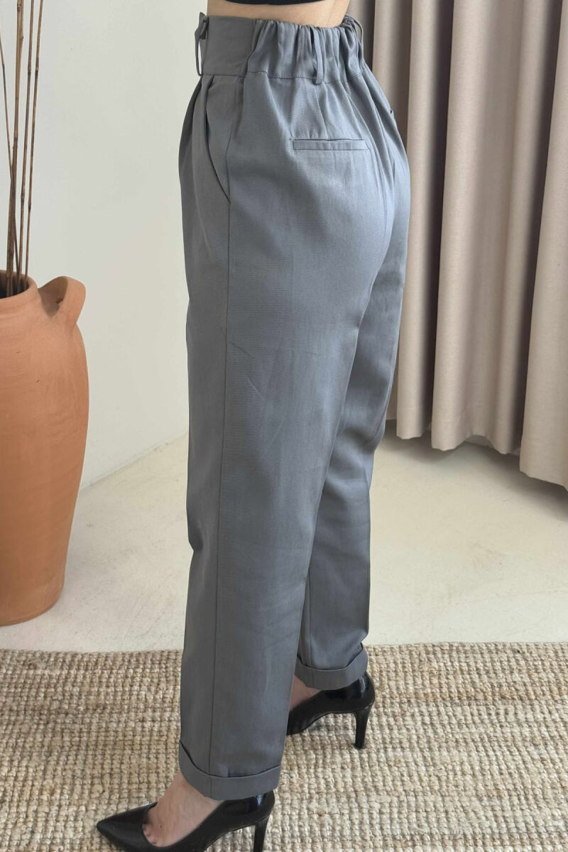SEMI ELASTIC WAIST ONE COLOR WOMEN TROUSERS GREY/GRI - 5