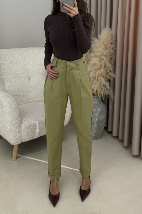 SEMI ELASTIC WAIST ONE COLOR WOMEN TROUSERS OLIVE/ULLI 