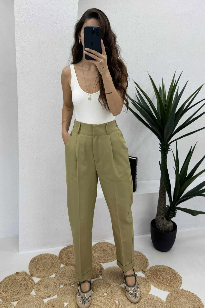 SEMI ELASTIC WAIST ONE COLOR WOMEN TROUSERS OLIVE/ULLI - 5