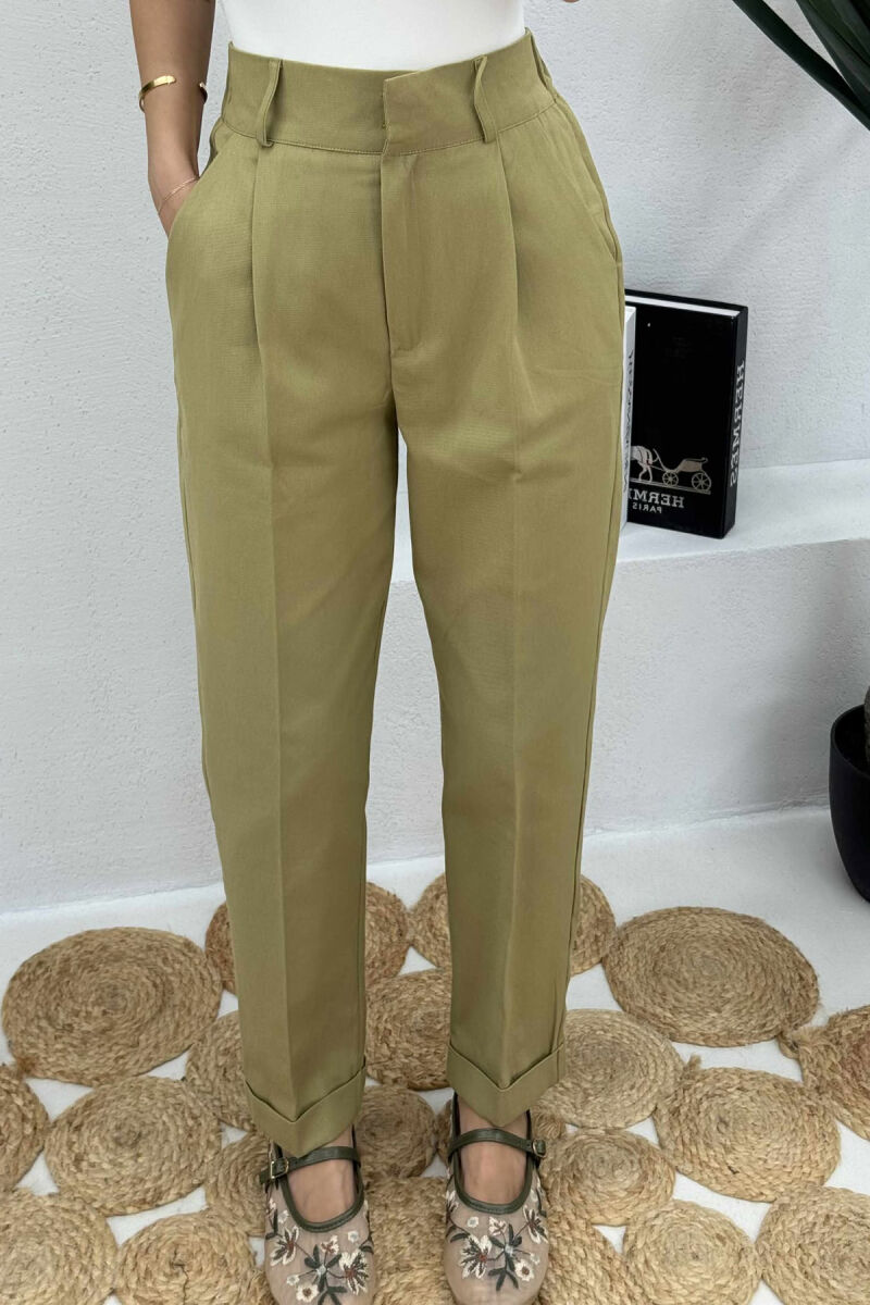 SEMI ELASTIC WAIST ONE COLOR WOMEN TROUSERS OLIVE/ULLI - 7