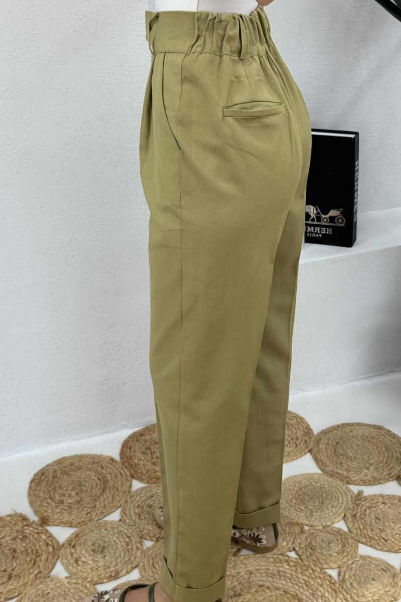 SEMI ELASTIC WAIST ONE COLOR WOMEN TROUSERS OLIVE/ULLI - 8