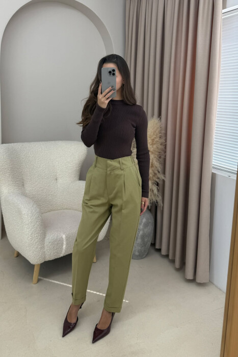 SEMI ELASTIC WAIST ONE COLOR WOMEN TROUSERS OLIVE/ULLI - 2