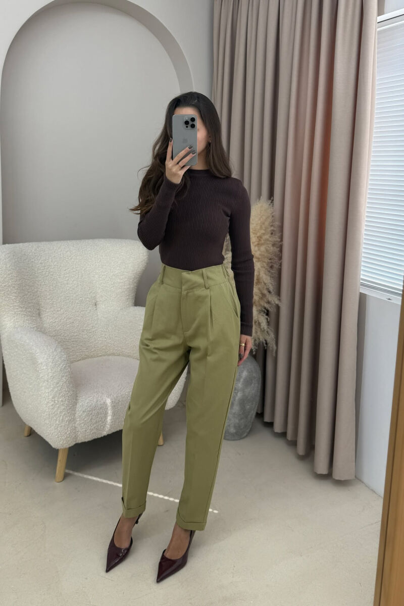 SEMI ELASTIC WAIST ONE COLOR WOMEN TROUSERS OLIVE/ULLI - 2