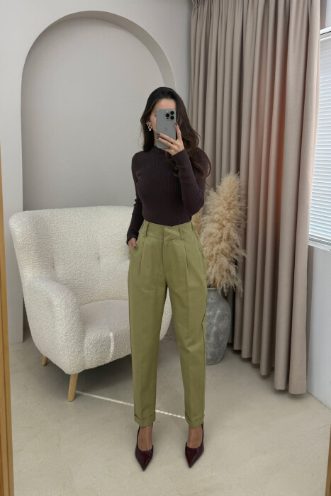 SEMI ELASTIC WAIST ONE COLOR WOMEN TROUSERS OLIVE/ULLI - 3