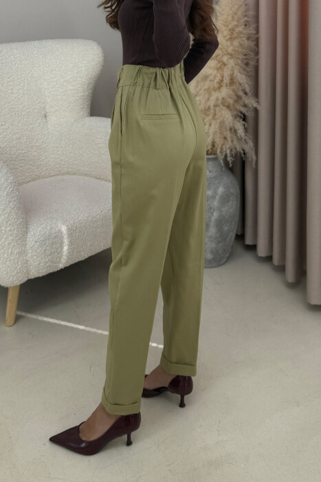 SEMI ELASTIC WAIST ONE COLOR WOMEN TROUSERS OLIVE/ULLI - 4