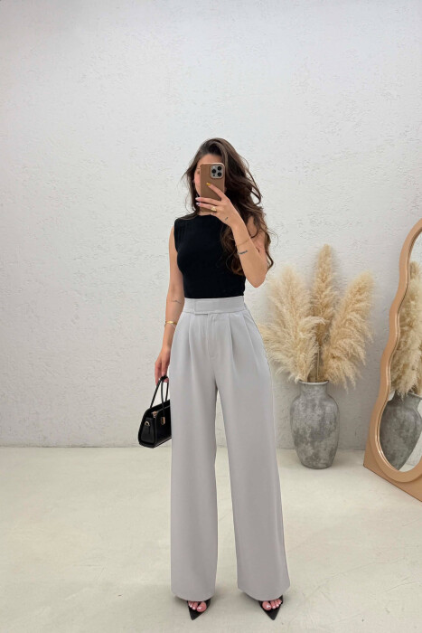 PANTALLONA ME BEL GJYSEM ELASTIK PER FEMRA NE NGJYRE GRI - KLAUDIO FASHION