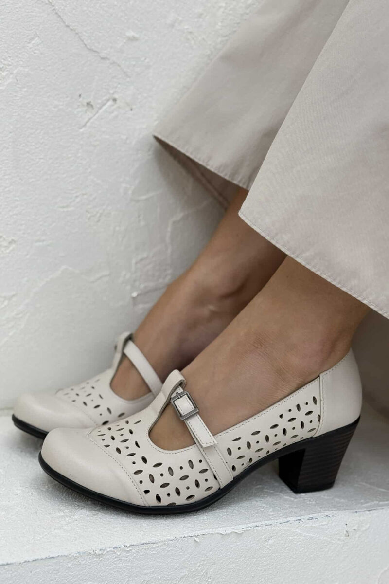 SEMI HEEL ONE COLOR WOMEN SHOES CREAM/KREM - 1