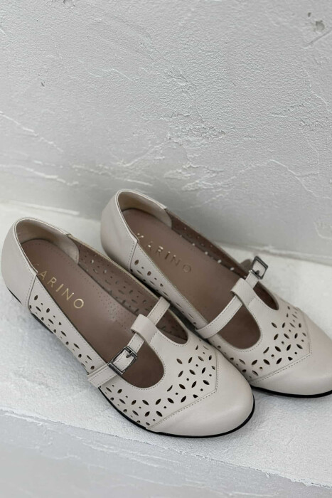 SEMI HEEL ONE COLOR WOMEN SHOES CREAM/KREM - 2