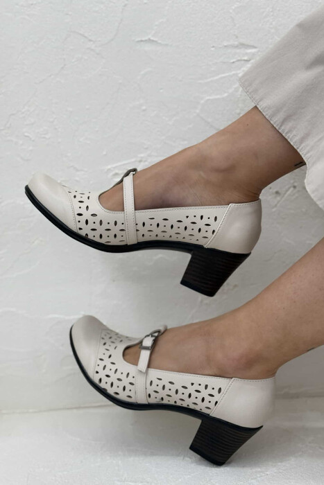 SEMI HEEL ONE COLOR WOMEN SHOES CREAM/KREM - 3