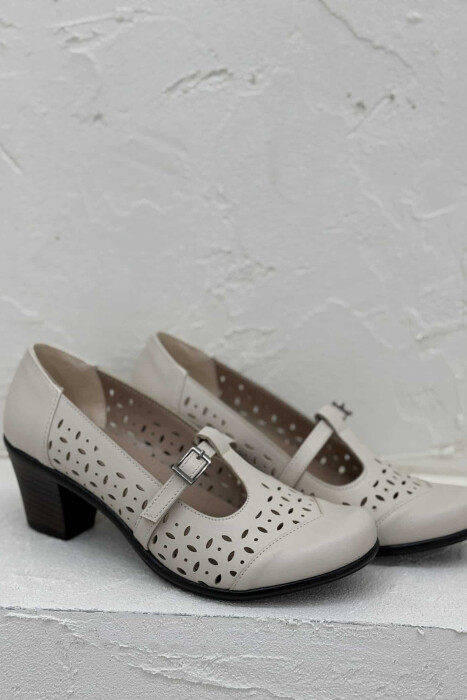 SEMI HEEL ONE COLOR WOMEN SHOES CREAM/KREM - 6