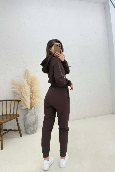 SET HOODIE ME SHKRIME + TUTA PER FEMRA NE NGJYRE KAFE - 4
