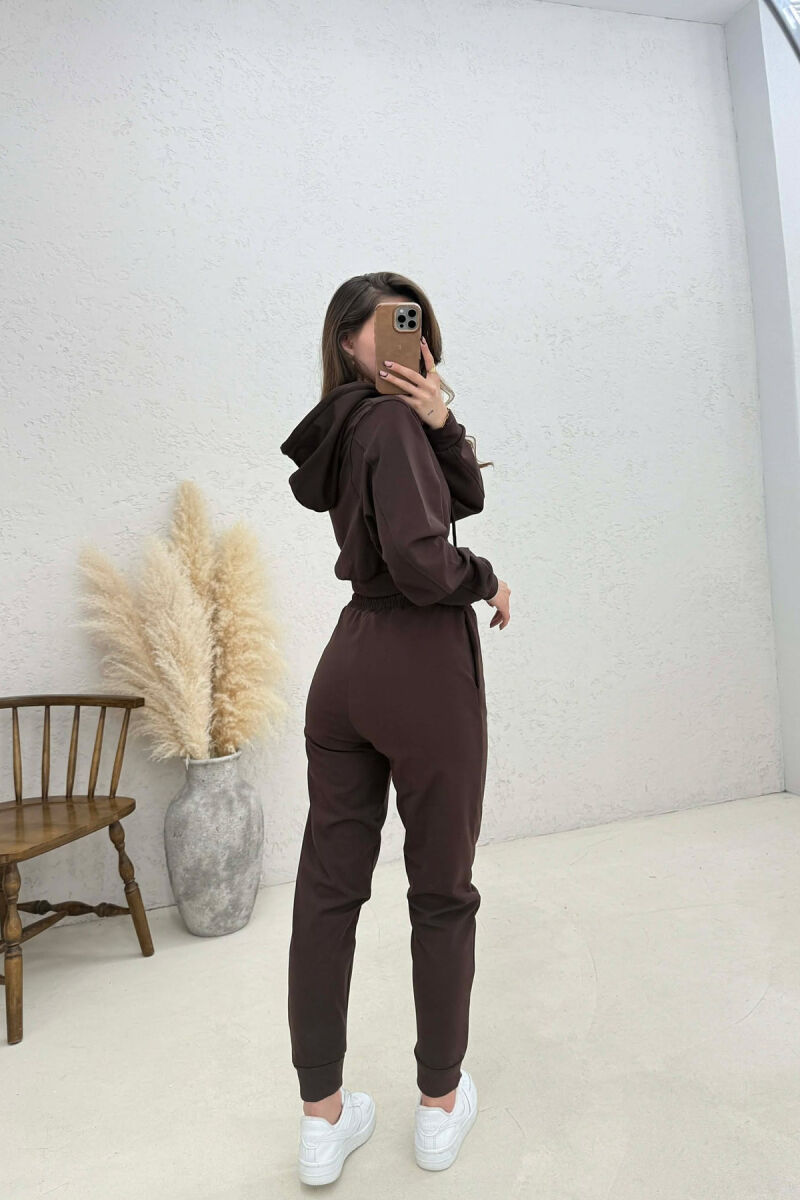 SET HOODIE ME SHKRIME + TUTA PER FEMRA NE NGJYRE KAFE - 4