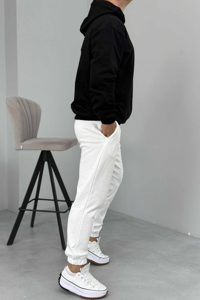 SET I THJESHTË HOODIE+TUTA PËR MESHKUJ NË NGJYRËN E BARDHË+E ZEZË - 4