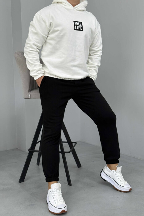 SET I THJESHTË HOODIE+TUTA PËR MESHKUJ NË NGJYRËN E BARDHË+E ZEZË - 5