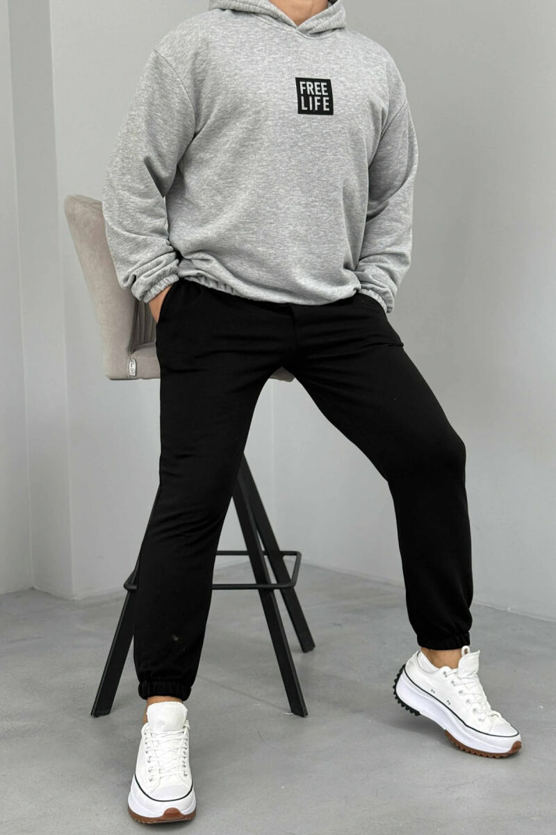 SET I THJESHTË HOODIE+TUTA PËR MESHKUJ NË NGJYRËN GRI+E ZEZË - 2