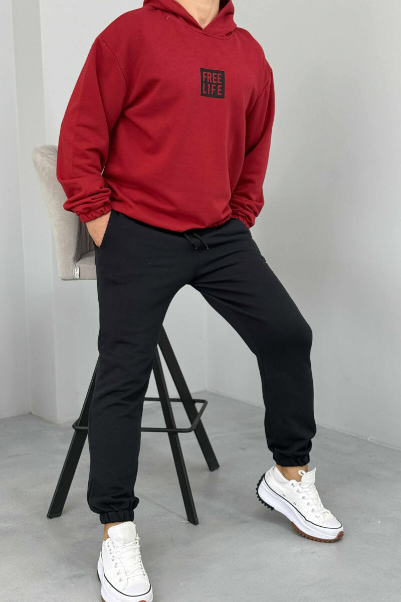 SET I THJESHTË HOODIE+TUTA PËR MESHKUJ NË NGJYRËN VISHNJË+E ZEZË - 3