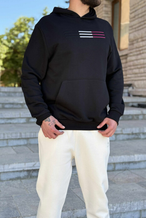 SET I THJESHTË ME PUSH HOODIE+TUTA PËR MESHKUJ NË NGJYRËN KREM+E ZEZË - 4