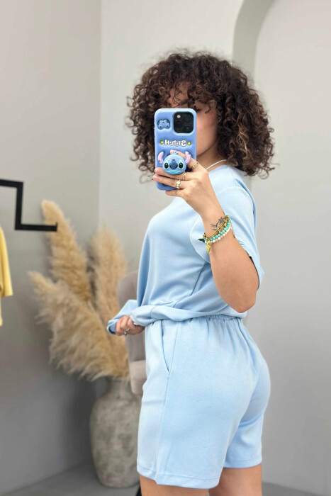 SET I THJESHTË T-SHIRT+PANTALLONA TË SHKURTRA PËR FEMRA NË NGJYRËN BLU E ZBARDHUR - 4