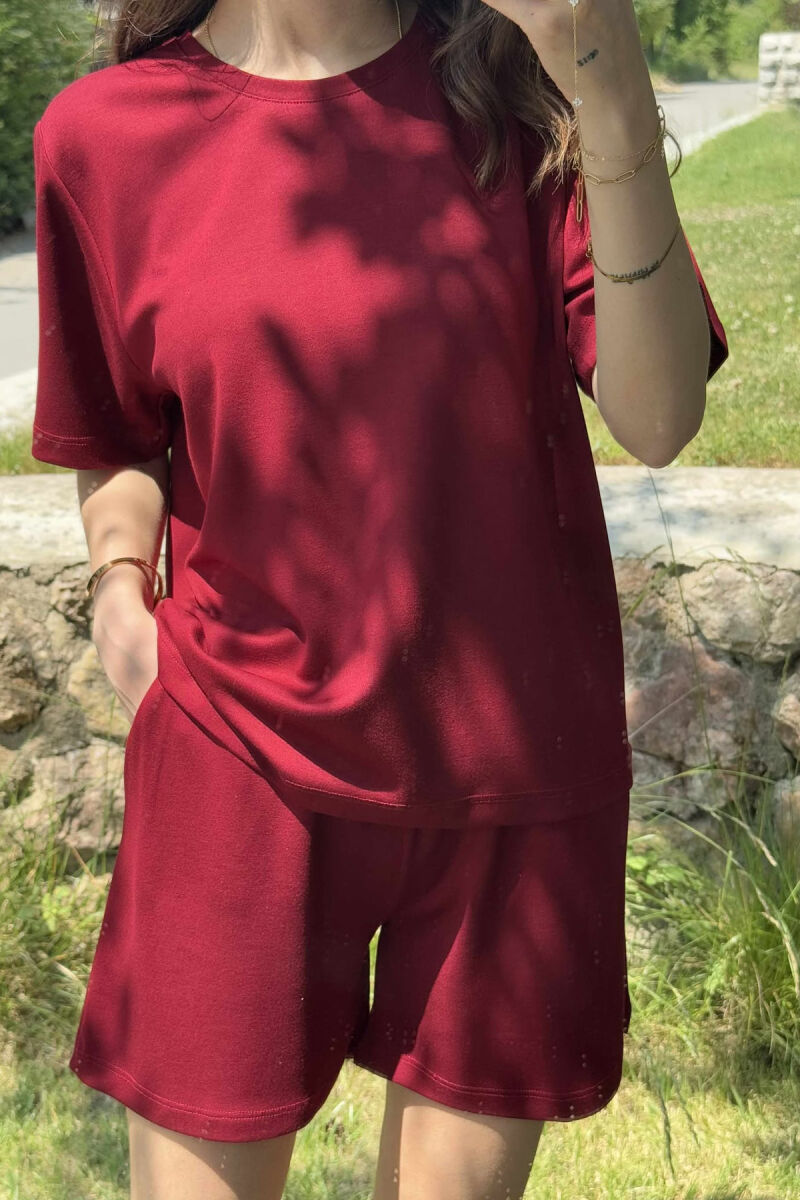 SET I THJESHTË T-SHIRT+PANTALLONA TË SHKURTRA PËR FEMRA NË NGJYRËN VISHNJË - 8