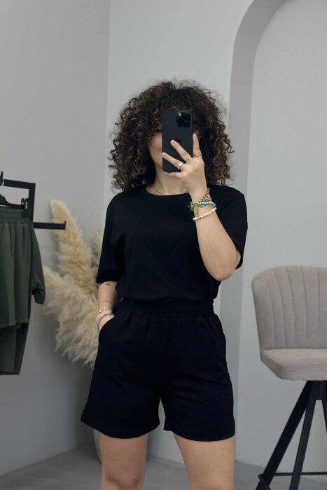 SET I THJESHTË T-SHIRT+PANTALLONA TË SHKURTRA PËR FEMRA NË NGJYRËN E ZEZË - 3