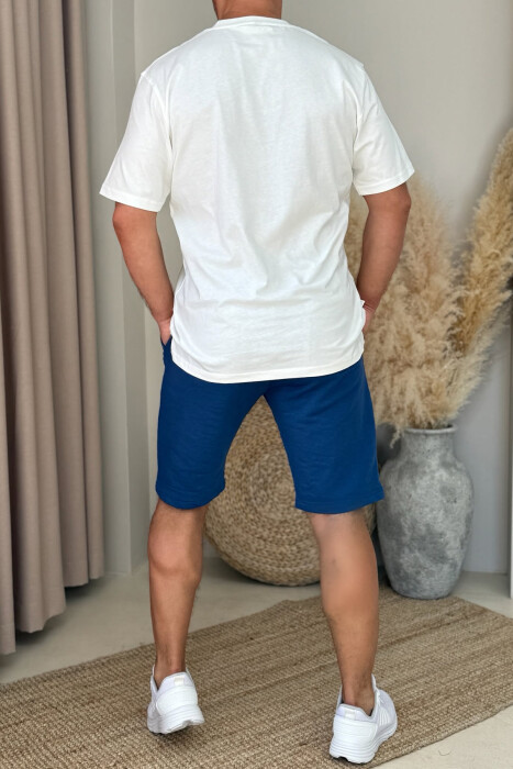 SET I THJESHTË T-SHIRT+PANTALLONA TË SHKURTRA PËR MESHKUJ NË NGJYRËN BLU+E BARDHË - 3