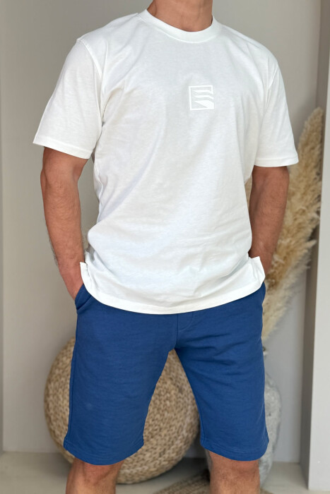 SET I THJESHTË T-SHIRT+PANTALLONA TË SHKURTRA PËR MESHKUJ NË NGJYRËN BLU+E BARDHË - 2