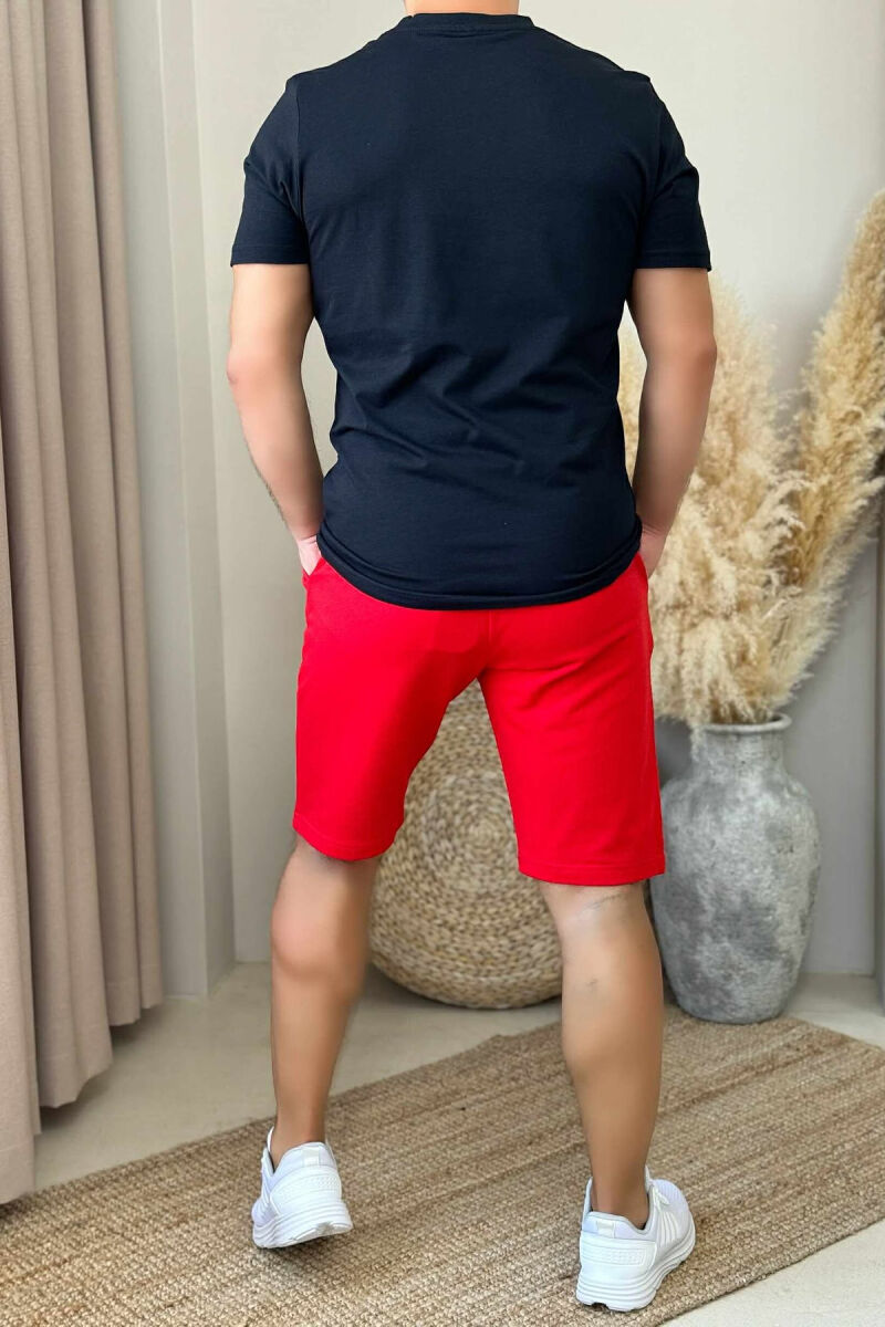 SET ME SHKRIME T-SHIRT+PANTALLONA TË SHKURTRA PËR MESHKUJ NË NGJYRËN E ZEZË+E KUQE - 3