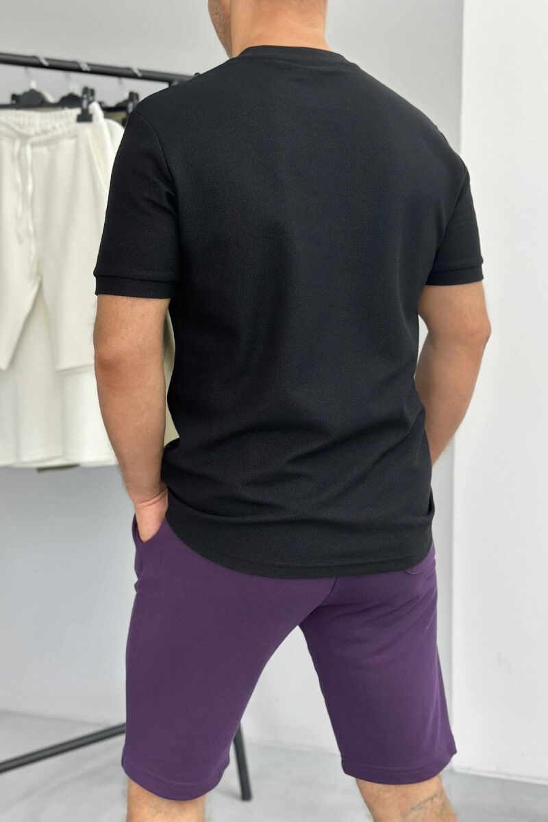 SET I THJESHTË T-SHIRT+PANTALLONA TË SHKURTRA PËR MESHKUJ NË NGJYRËN E ZEZË+LEJLA - 4