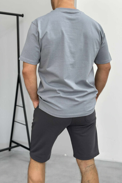 SET I THJESHTË T-SHIRT+PANTALLONA TË SHKURTRA PËR MESHKUJ NË NGJYRËN GRI - 4