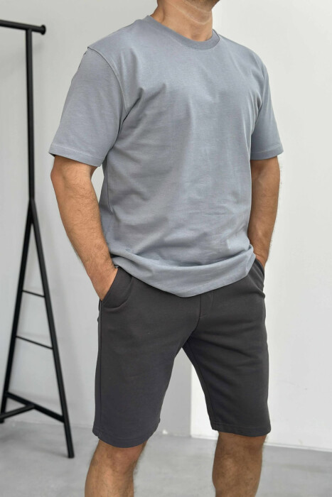 SET I THJESHTË T-SHIRT+PANTALLONA TË SHKURTRA PËR MESHKUJ NË NGJYRËN GRI - 3