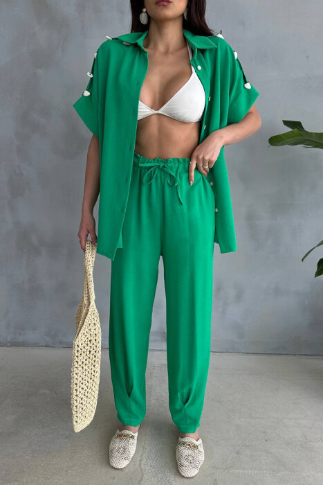 SET NJE NGJYRESH KEMISHE+ PANTALLONA PER FEMRA NE NGJYRE JESHILE - 4