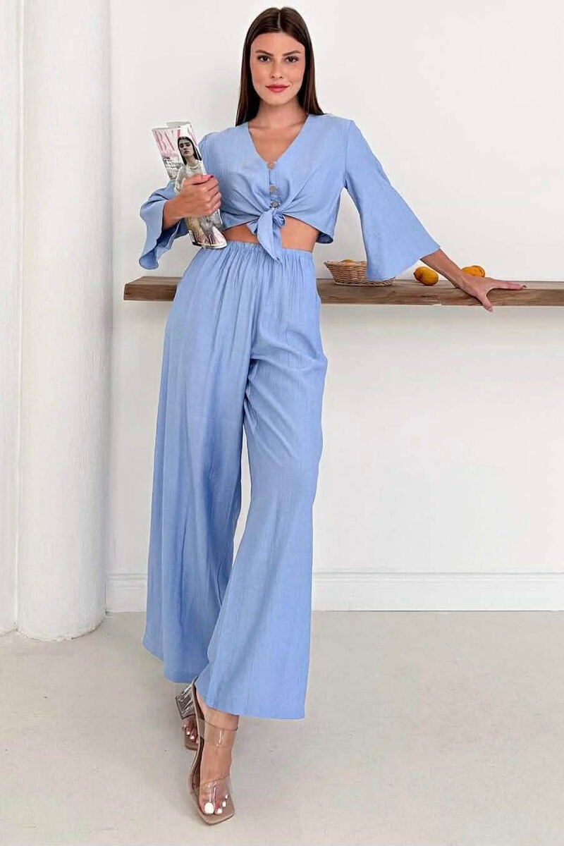  SET KEMISHE ME BUTONA + PANTALLONA PER FEMRA NE NGJYRE BABY BLU - 2