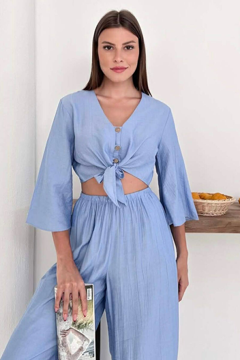  SET KEMISHE ME BUTONA + PANTALLONA PER FEMRA NE NGJYRE BABY BLU - 3