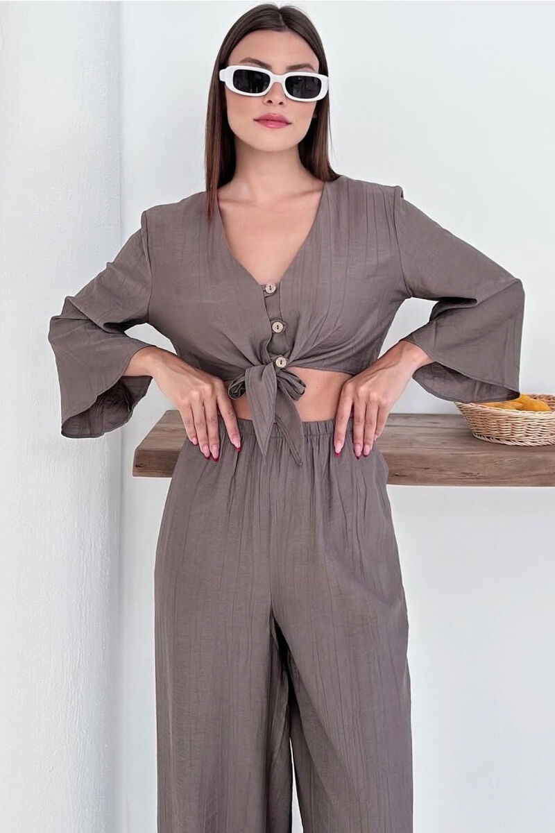  SET KEMISHE ME BUTONA + PANTALLONA PER FEMRA NE NGJYRE GRI TE ERRET - 1