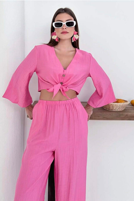  SET KEMISHE ME BUTONA + PANTALLONA PER FEMRA NE NGJYRE ROZE - 2