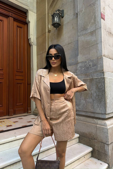 SET KEMISHE+PANTALLONA TE SHKURTA PER FEMRA NE NGJYRE BEZHE - 2