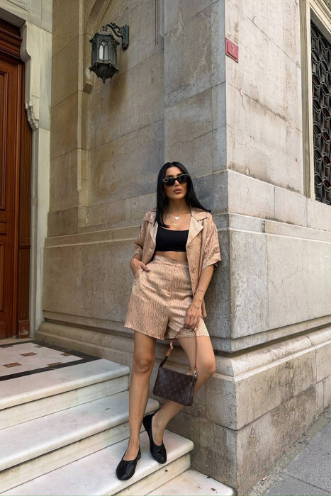 SET KEMISHE+PANTALLONA TE SHKURTA PER FEMRA NE NGJYRE BEZHE - 3