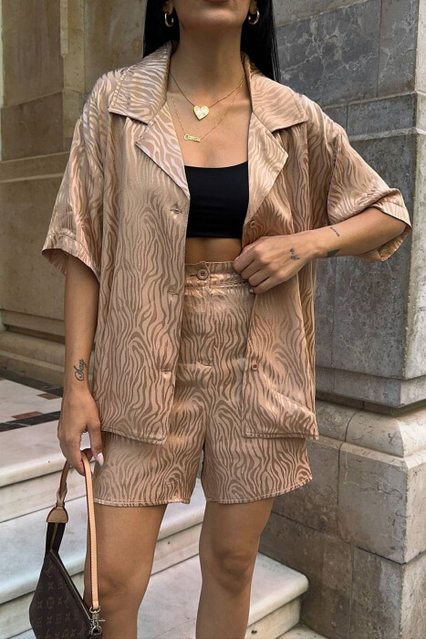 SET KEMISHE+PANTALLONA TE SHKURTA PER FEMRA NE NGJYRE BEZHE - 4