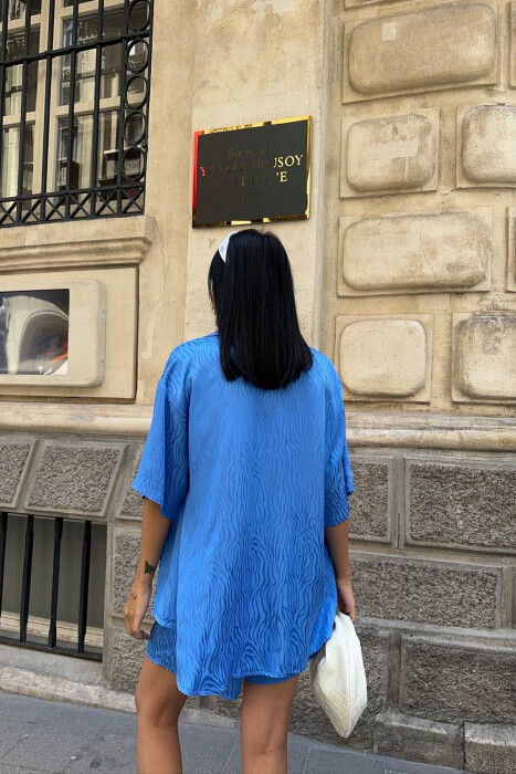 SET KEMISHE+PANTALLONA TE SHKURTA PER FEMRA NE NGJYRE BLU - 4