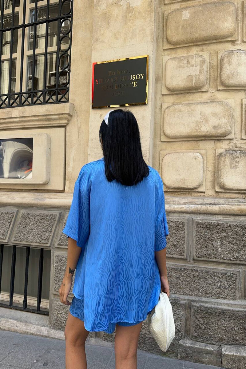 SET KEMISHE+PANTALLONA TE SHKURTA PER FEMRA NE NGJYRE BLU - 4