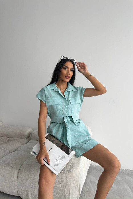 SET KEMISHE+PANTALLONA TE SHKURTA PER FEMRA NE NGJYRE MENTE - 2