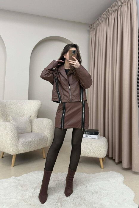 SET LEKURE XHAKETE ME DETAJE ZINXHIRASH + FUND PER FEMRA NE NGJYRE KAFE - 1