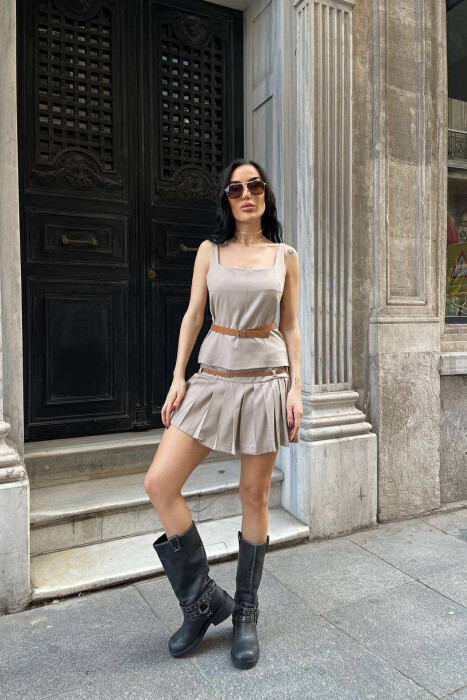 SET ME DETAJIN E RRIPIT KANATIERE+FUND-PANTALLONË PËR FEMRA NË NGJYRËN BEZHË - 2