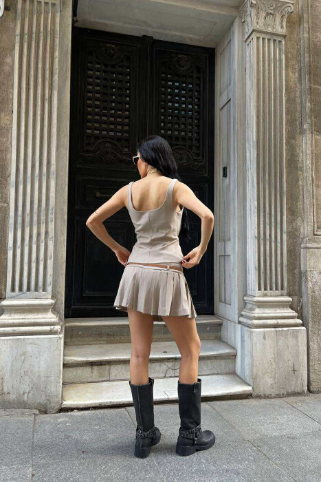 SET ME DETAJIN E RRIPIT KANATIERE+FUND-PANTALLONË PËR FEMRA NË NGJYRËN BEZHË - 3